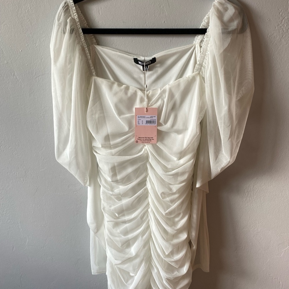 Missguided Cream Mesh Ruched Mini Dress